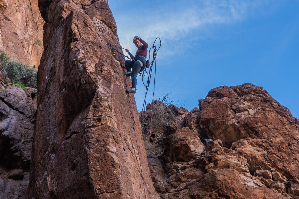 Caitlyn Hall climbing at Jack's Canyon in Arizona.